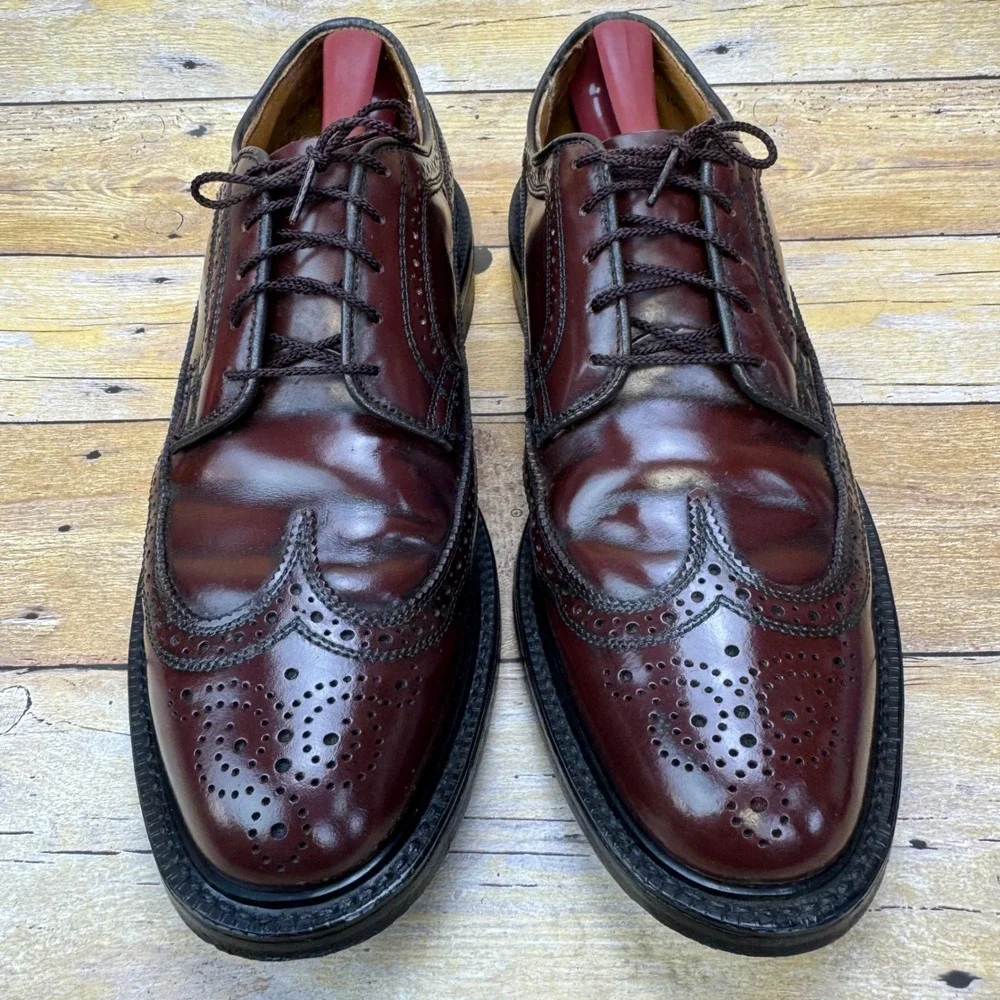Vintage Dexter USA Dress Shoes Men 10.5 C Burgundy Wingtip‎ Longwing Brogue